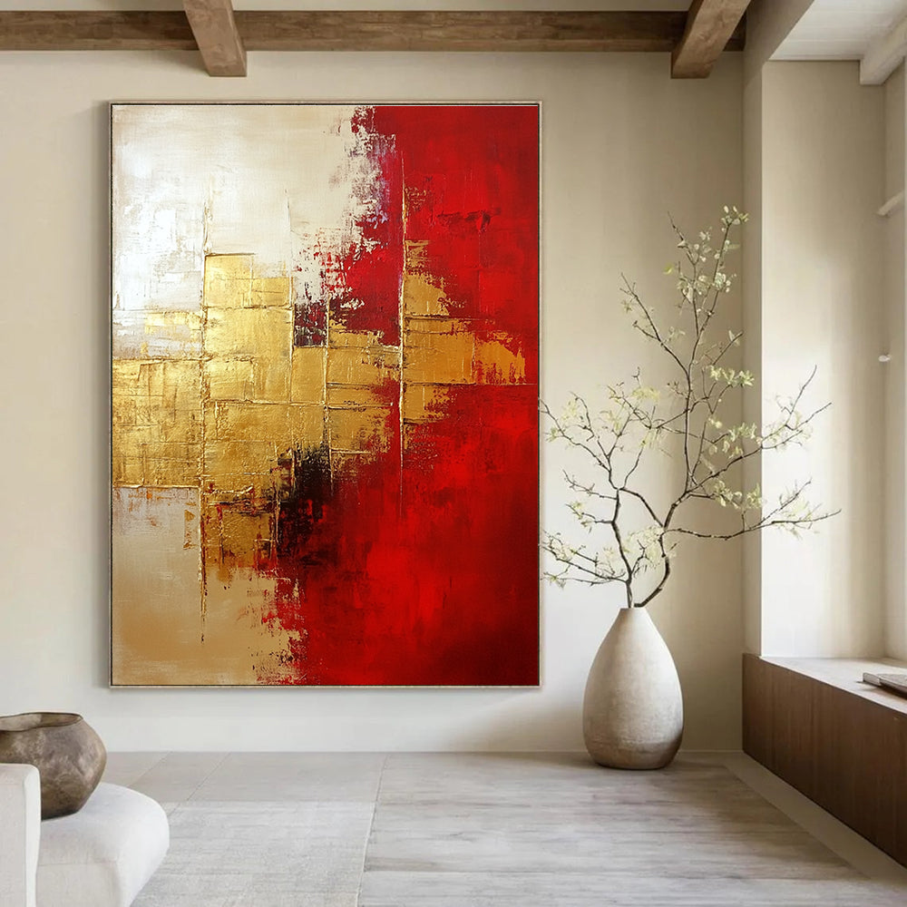 Gold and Red Abstract Painting for Luxury Hotel Lobbies GAB1242