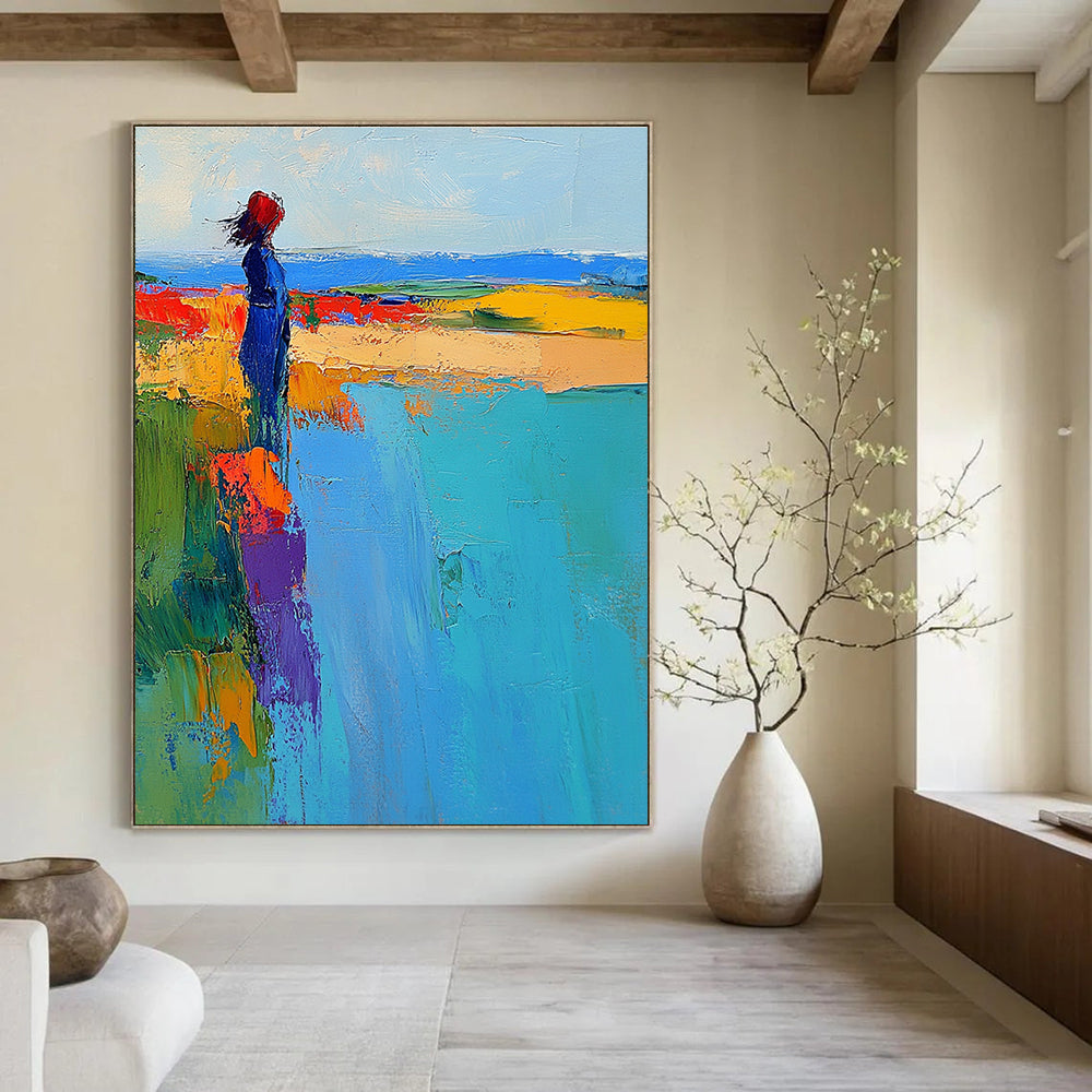 Colorful Figure by the Sea - Vibrant Impressionistic Abstract Art GAB0465