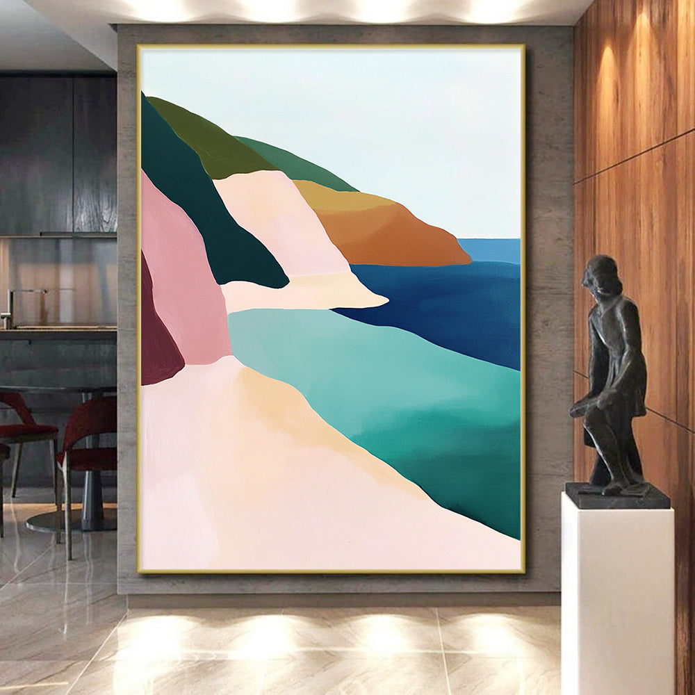 Minimalist Coastal Landscape Abstract Painting with Serene Geometry WINK273