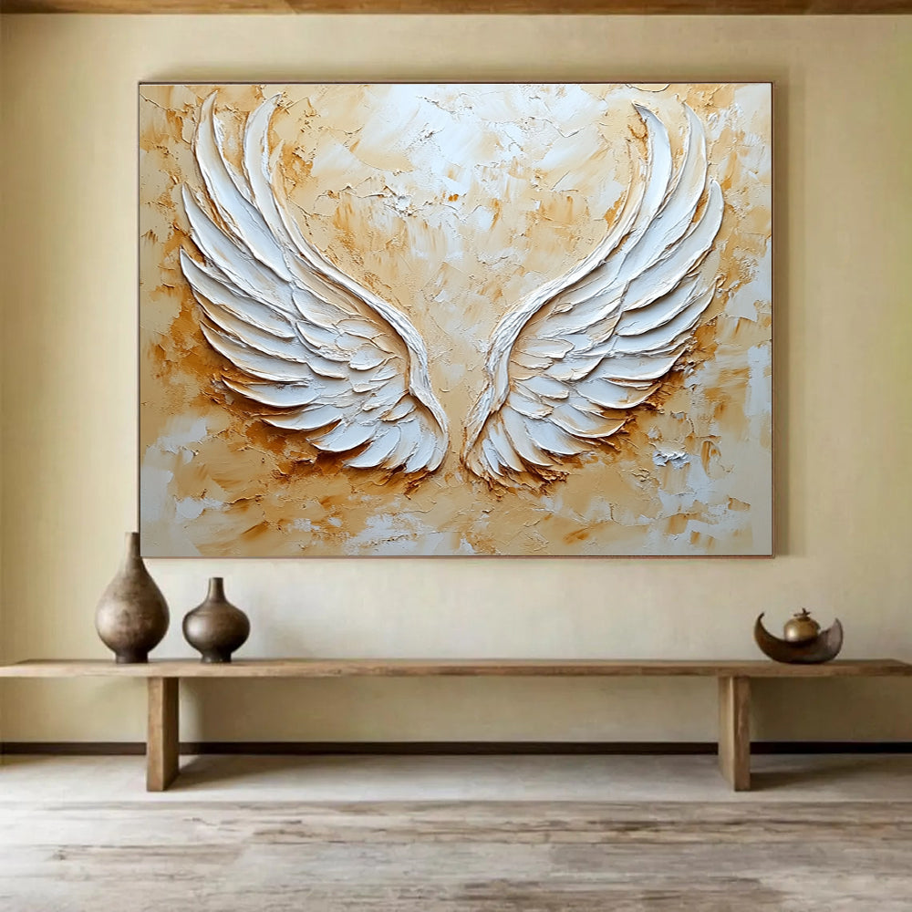 Textured Angel Wings: Inspirational Symbol in Relief Abstract Painting ABS165