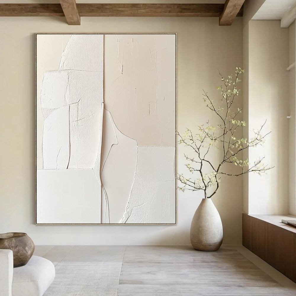 White Textured Shapes Contemporary Abstract Painting for Gallery Walls GAB1514