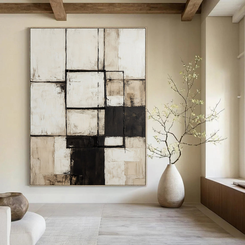 Monochrome Square Abstract Painting for Modern Art Gallery Minimalist Sections GAB1179