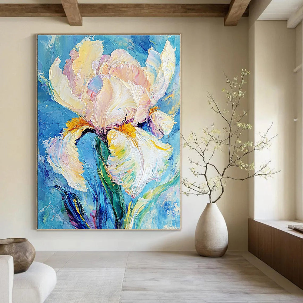 Pastel Iris Flower Textured Abstract Painting for Romantic Spaces GAB1425