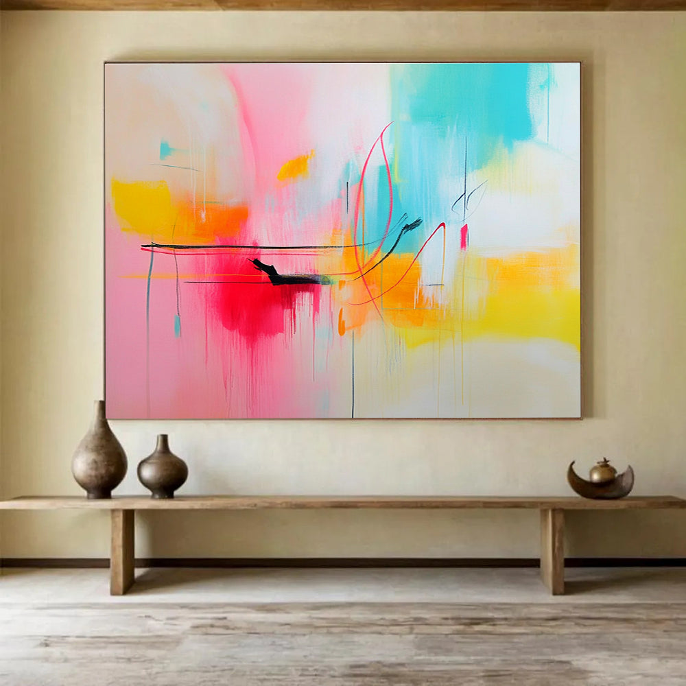 Pastel Colorful Abstract Painting with Delicate Lines ABS304