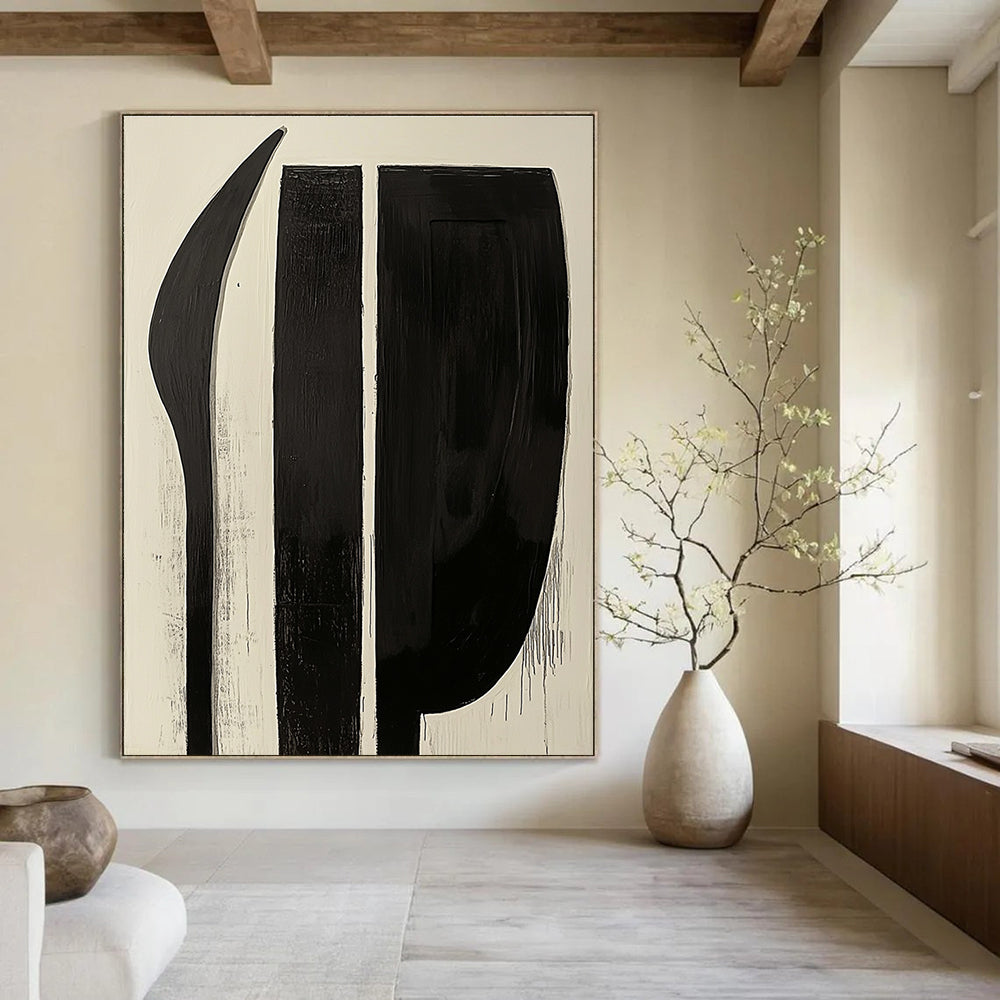 Black and White Shapes Minimalist Graphic Abstract Painting GAB0298