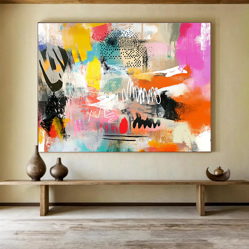 Colorful Abstract Collage: Playful Mix of Shapes and Colors Abstract Painting ABS168