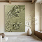 Green Curved Lines on Light Green Abstract Painting with Flowing Textures GAB0064