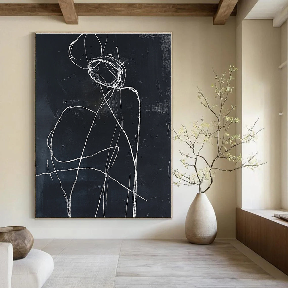 Minimalist Figure Sketch Painting with White Lines GAB0108
