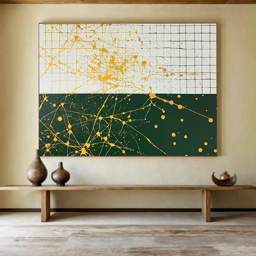 Yellow Splatter on Grid  Energetic Abstraction ABS062