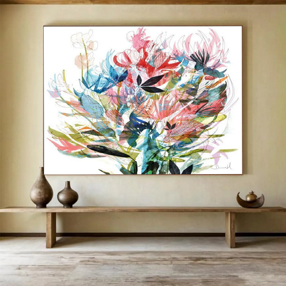 Colorful Floral Abstract Painting for Feminine Interiors YHT138