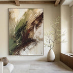 Green - Brown - White Abstract Painting for Nature - Lover Living Rooms HENG118