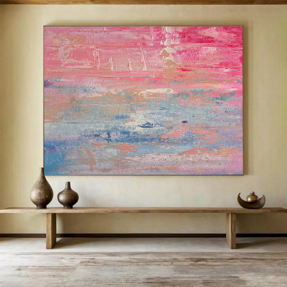 Pink - Blue Abstract Sunset Painting for Romantic Bed and Breakfasts YHT386