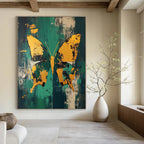 Golden Butterfly on Green Abstract Painting for Lively Interiors GAB0693