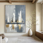 Grey and Gold Abstract Sails Minimalist Painting for Modern Interiors GAB1462