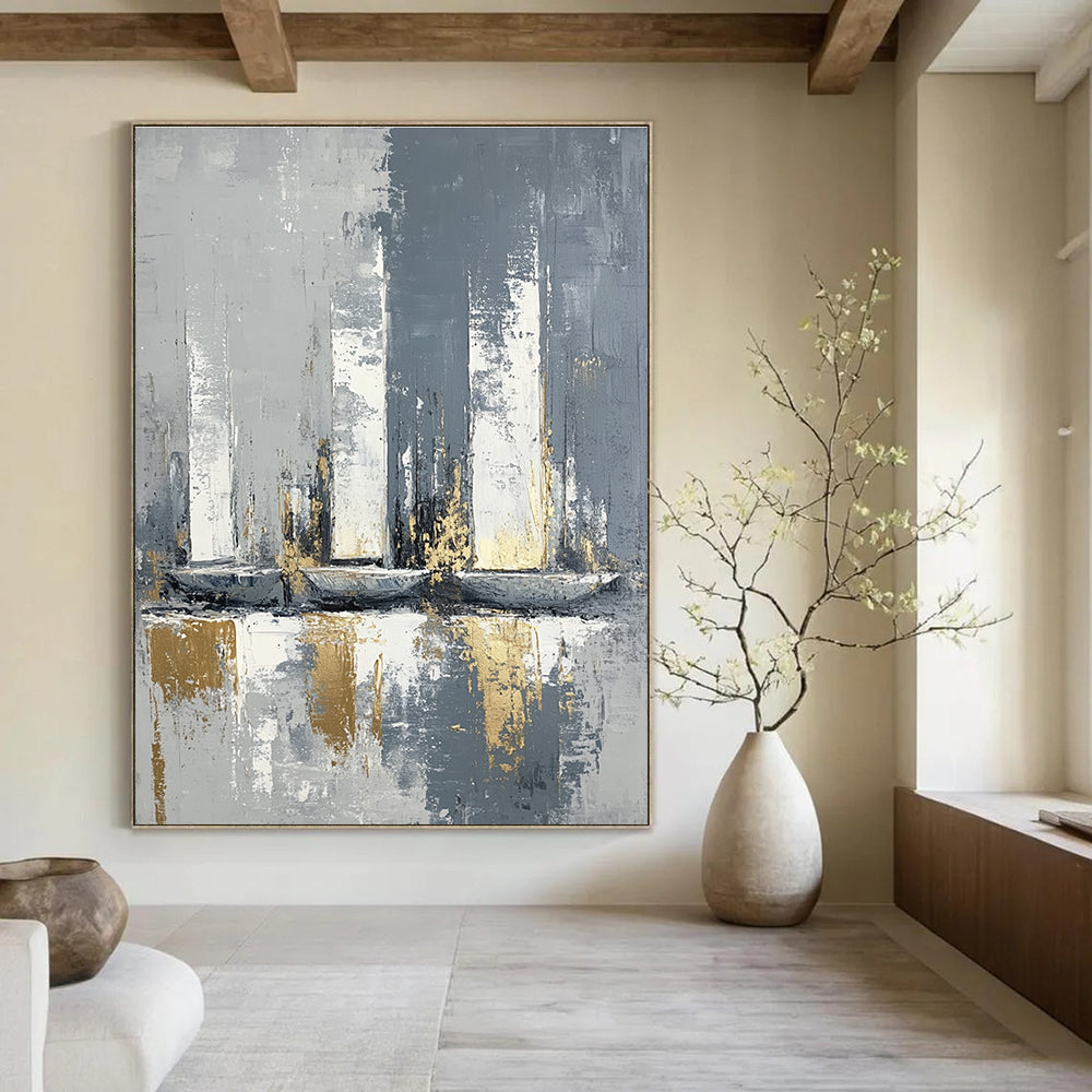 Grey and Gold Abstract Sails Minimalist Painting for Modern Interiors GAB1462