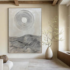Black and White Wave Circle Painting of Minimalist Serenity GAB0164