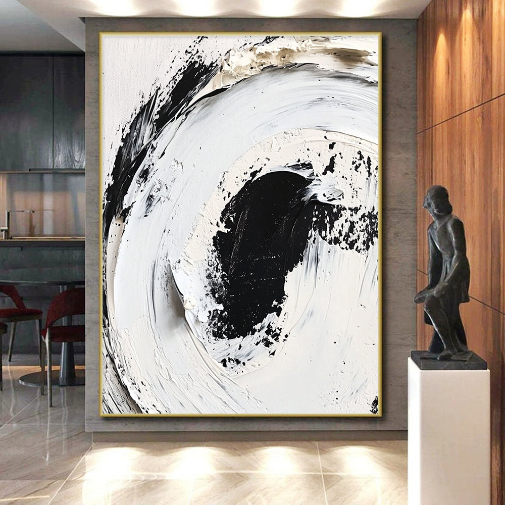 Black White Textured Abstract Painting with Minimalist Depth WINK507