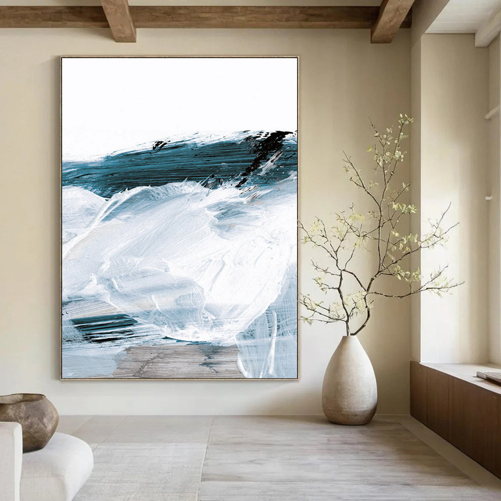 Blue - White Abstract Waves Painting for Coastal - Inspired Home Offices HENG219