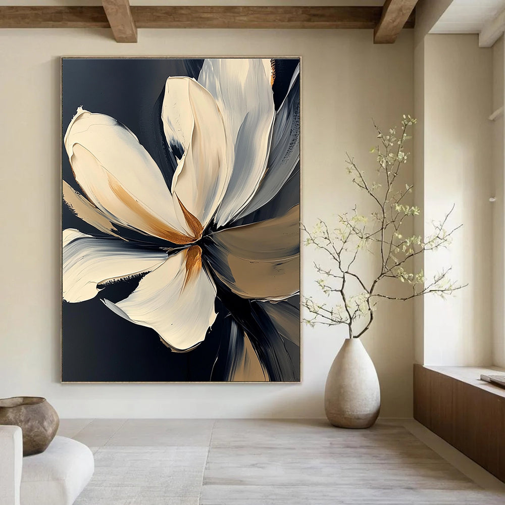 Textured Flower with Gold Abstract Painting for Elegant Decor GAB0714
