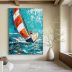 Sailing Boat in Blue Sea Dynamic Abstract Painting for Nautical Enthusiasts GAB1461