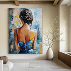 Woman in Blue Dress Abstract Painting for Elegant Dining Rooms GAB1282