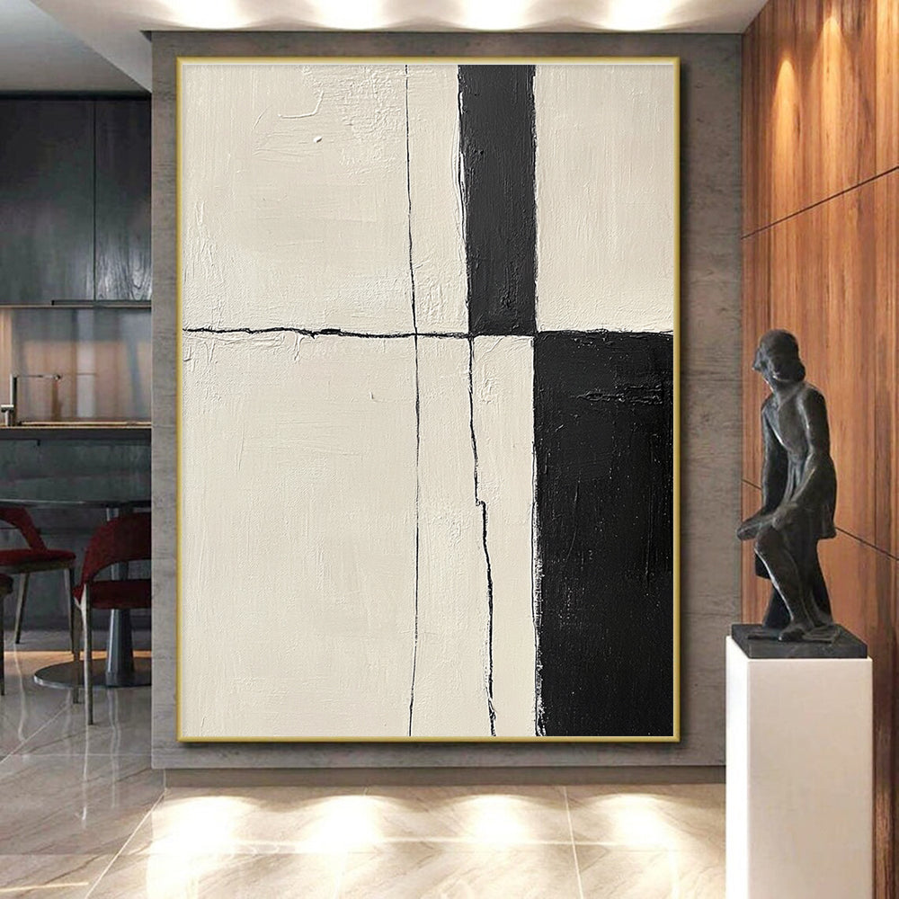 Bold Black and White Lines Abstract Painting with Structured Impact WINK178