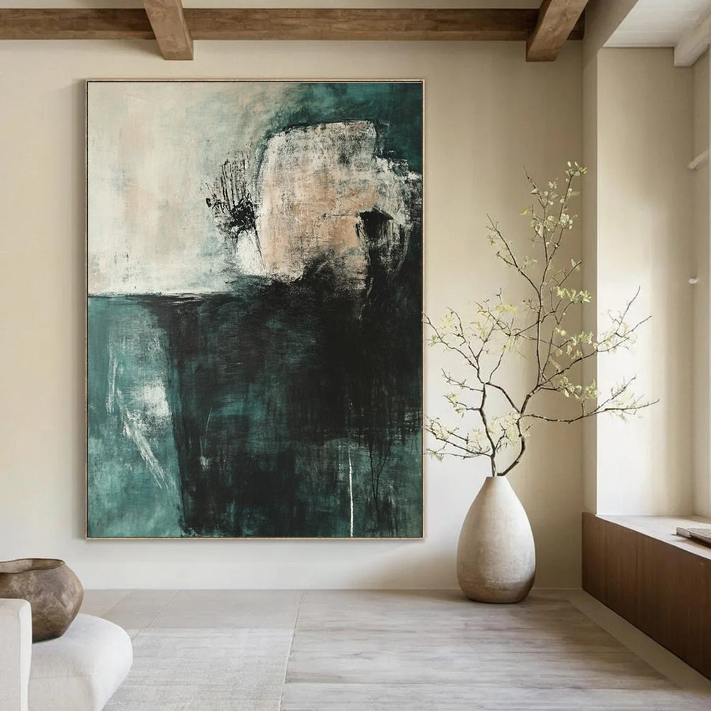 Teal and Gray Abstract Painting for Calm Interiors GAB0729