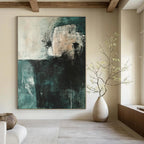 Teal and Gray Abstract Painting for Calm Interiors GAB0729