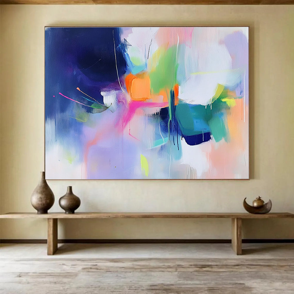 Purple - Centric Colorful Abstract Painting with Vibrant, Harmonious Drips ABS470