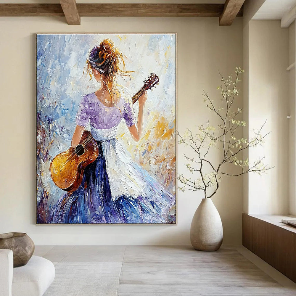Guitar Girl Impressionistic Abstract Painting for Musical Spaces GAB1419