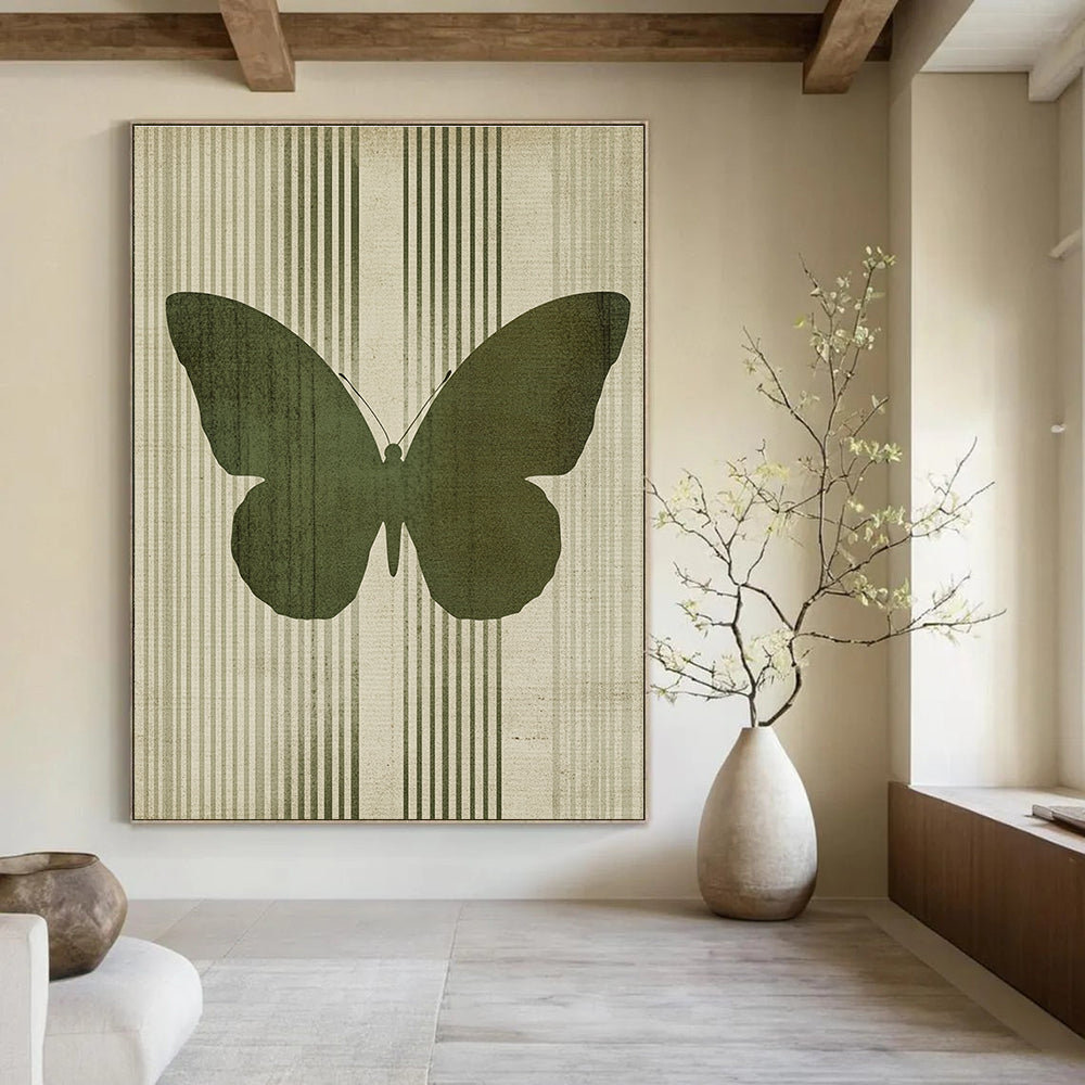 Green Butterfly Silhouette Abstract Painting of Subtle Grace GAB0142