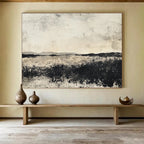 Grayscale Landscape: Textured Fields and Distant Hills Abstract Painting ABS176