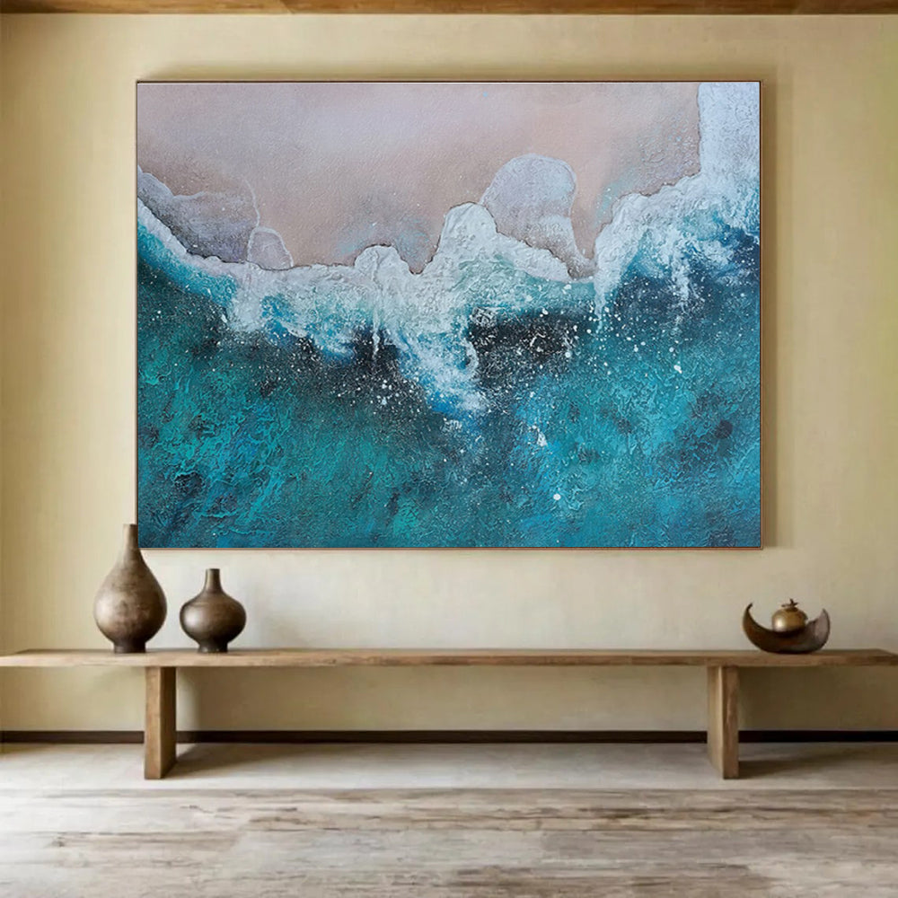 Beach Waves Abstract Textured Painting for Coastal Homes YHT039