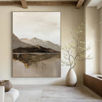 Minimalist Mountain and Lake Landscape Abstract Painting for Nature - Lover Bedrooms HENG358