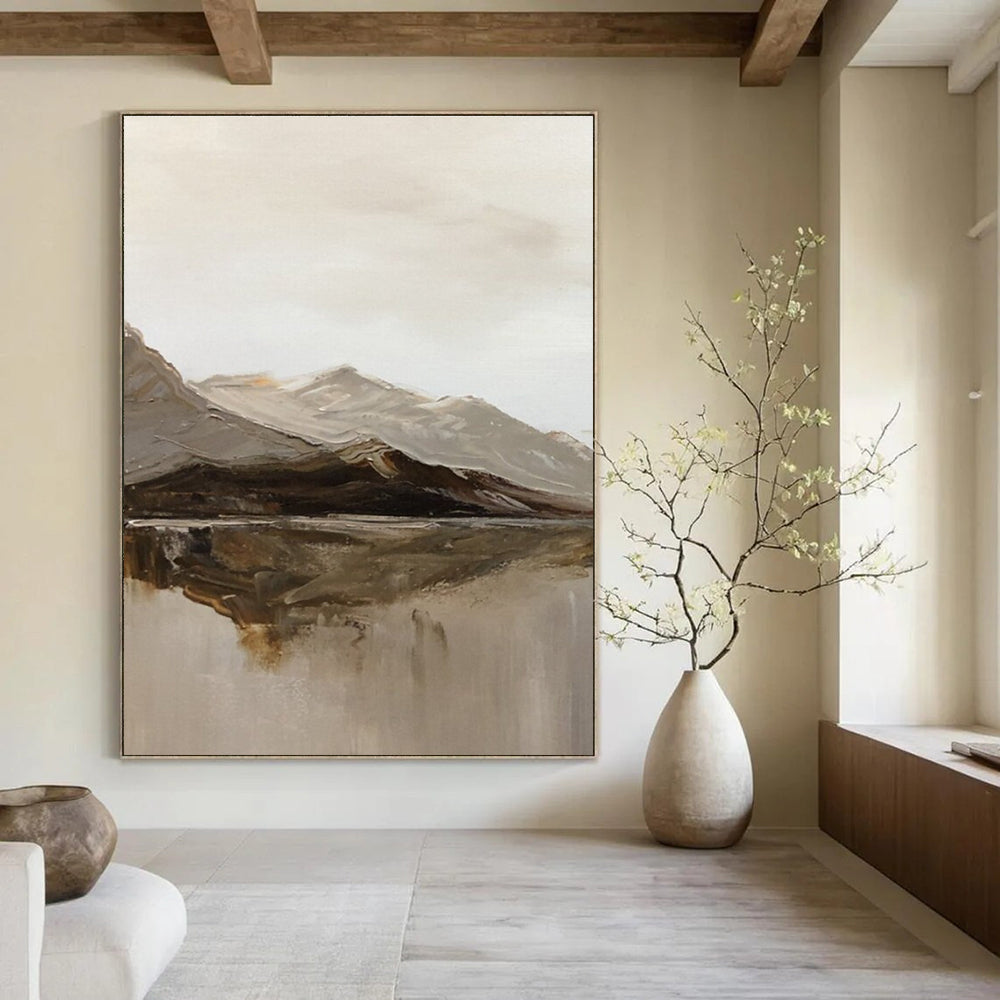 Minimalist Mountain and Lake Landscape Abstract Painting for Nature - Lover Bedrooms HENG358