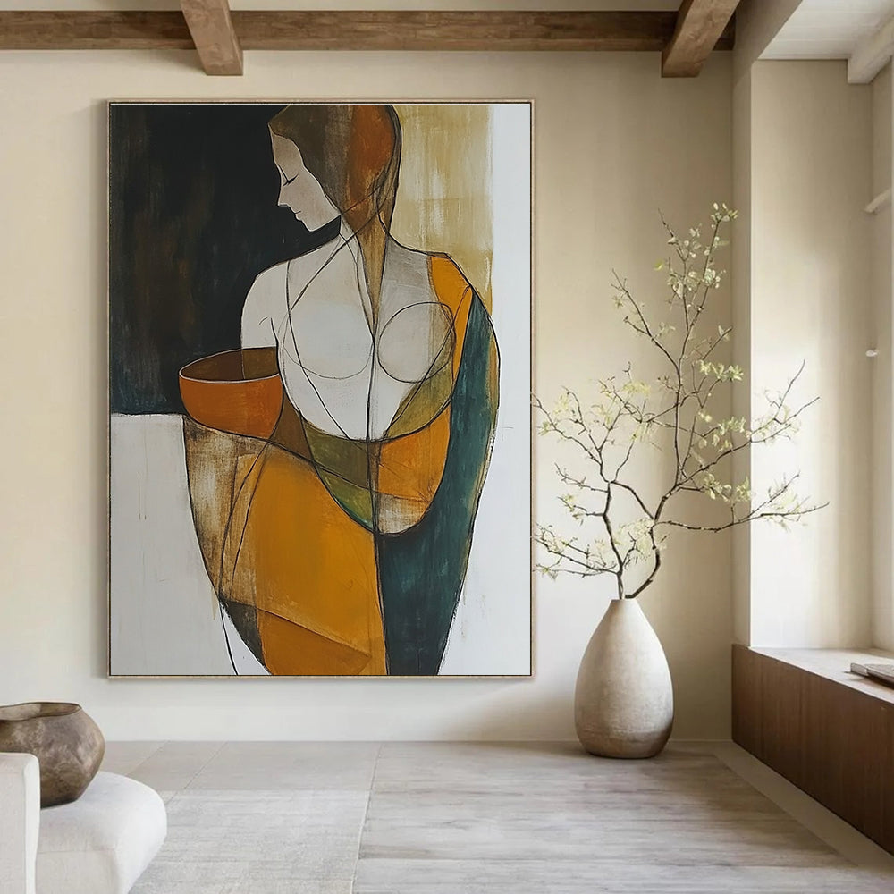 Stylized Figure with Bowl Abstract Painting for Cultural Vibes GAB0718