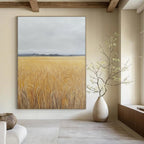 Golden Wheat Field Landscape Abstract Painting of Harvest Serenity GAB0170