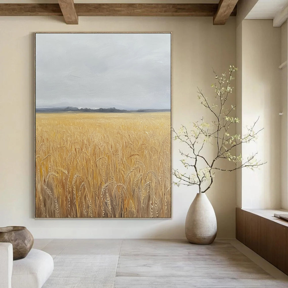Golden Wheat Field Landscape Abstract Painting of Harvest Serenity GAB0170