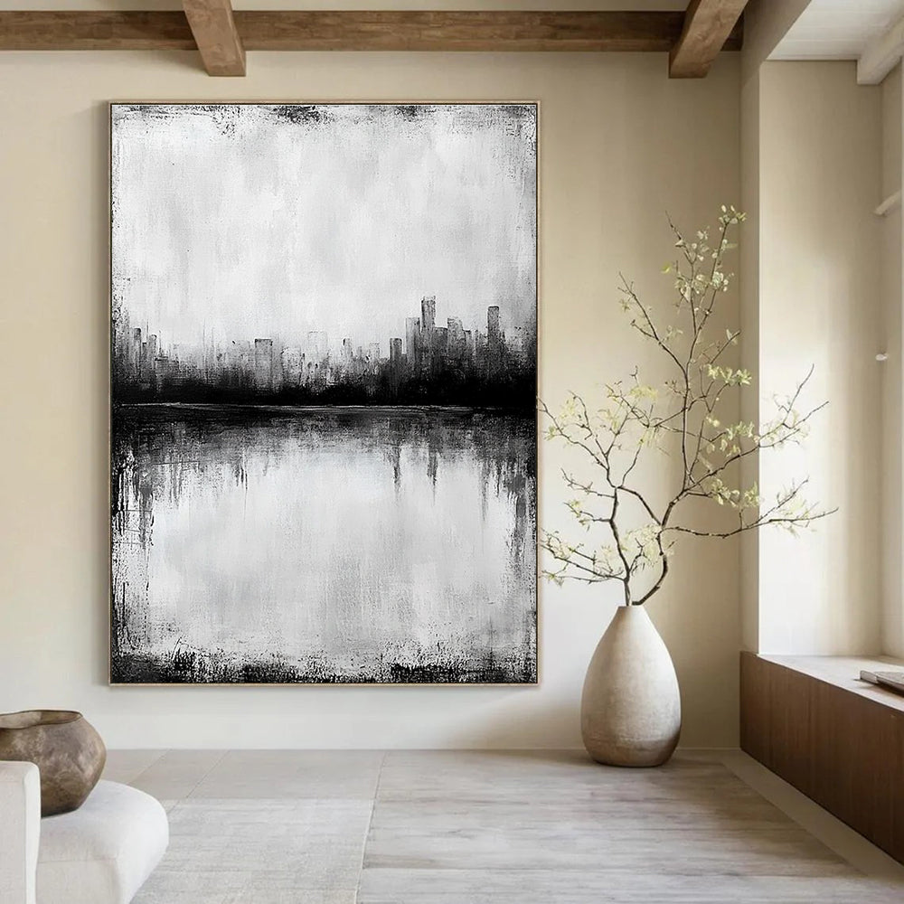 Cityscape Reflection in Water - Urban Minimalist Abstract Painting GAB0454