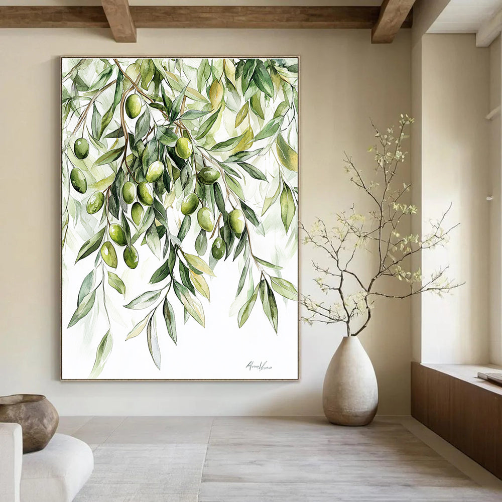 Olive Branches Watercolor Abstract Painting for Rustic Interiors GAB1508