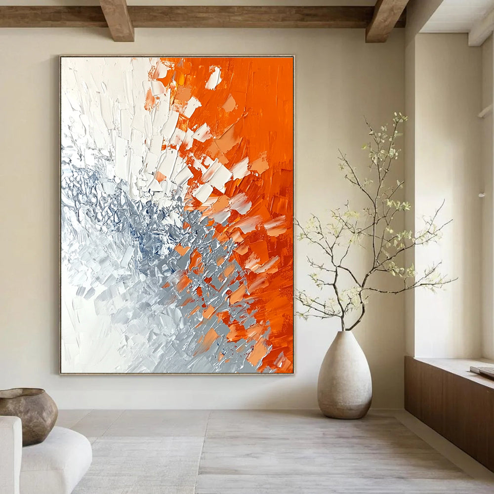 Orange Gray Burst - Dynamic Abstract Painting GAB0639