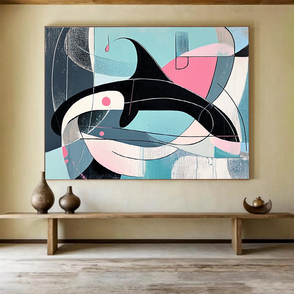Geometric Orca with Pastel Shapes Abstract Painting ABS343