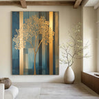 Golden Tree on Blue Modern Nature Abstract Painting GAB0272