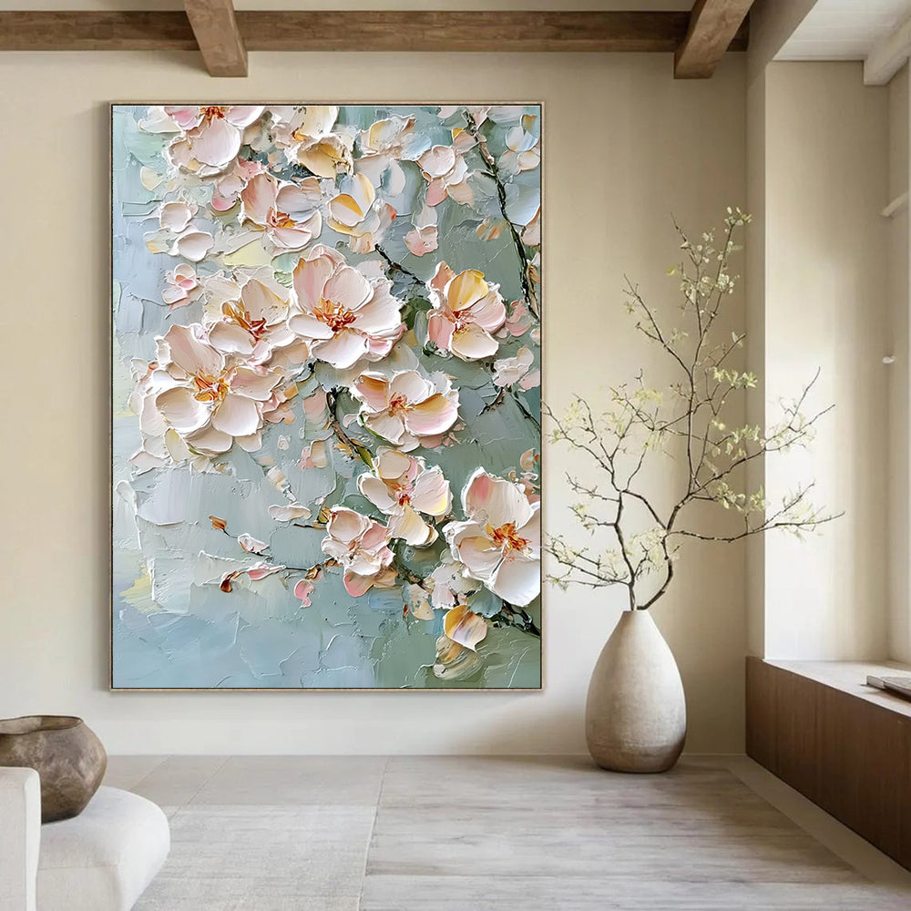 Green Background Floral Textured Abstract Painting for Fresh Spaces GAB1417