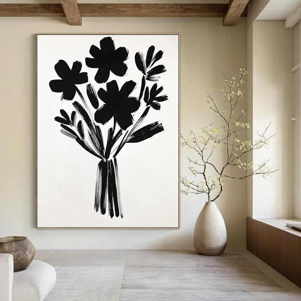 Black Flower Bunch Silhouette Abstract Painting GAB0044
