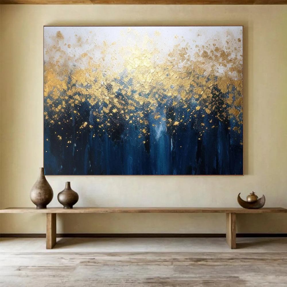 Golden Forest Abstract Magical Landscape Painting for Enchanted Spaces YHT047