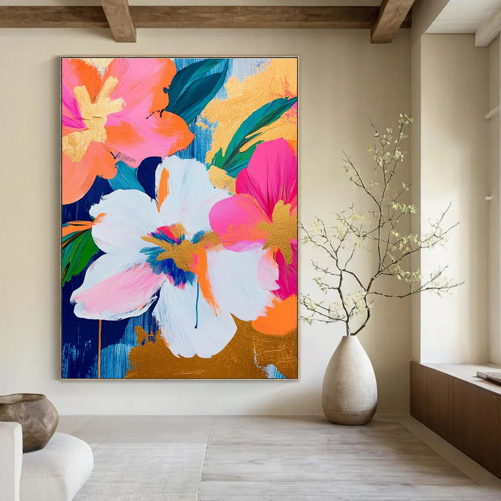 Cheerful Floral with Gold Accents Painting for Lively Interiors HENG284