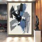 Gray Black and Blue Abstract Painting with Expressive Layers WINK824