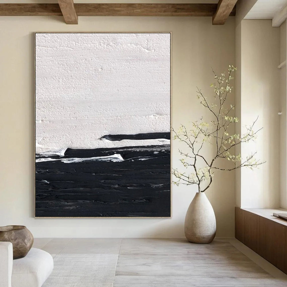 Black - White Horizontal Abstract Painting for Industrial - Chic