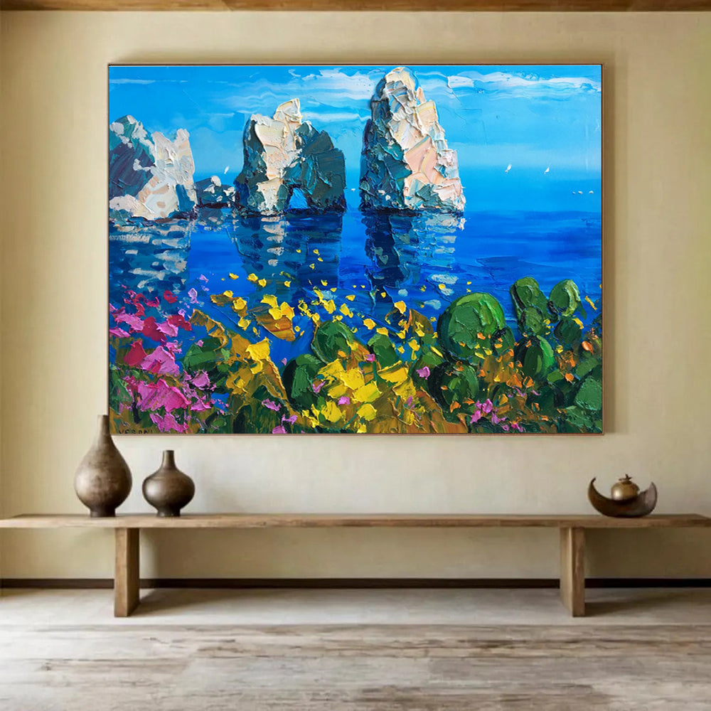 Sea Rocks Flower Abstract Painting for Coastal Home Entryways YHT449